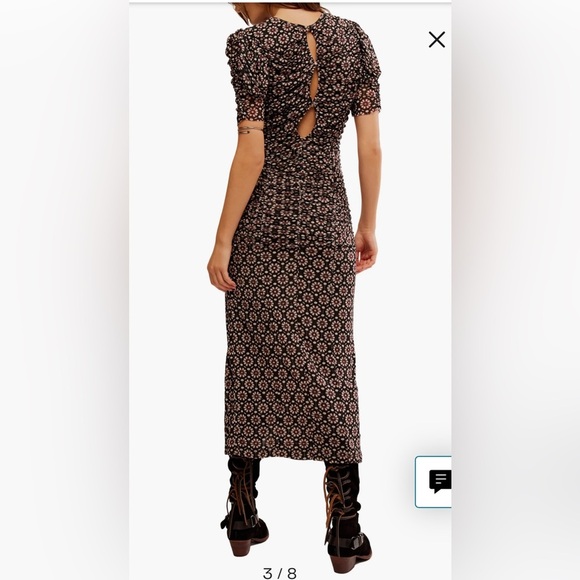 Free People Black and White Sheath Midi Dress with Slit - Picture 4 of 9